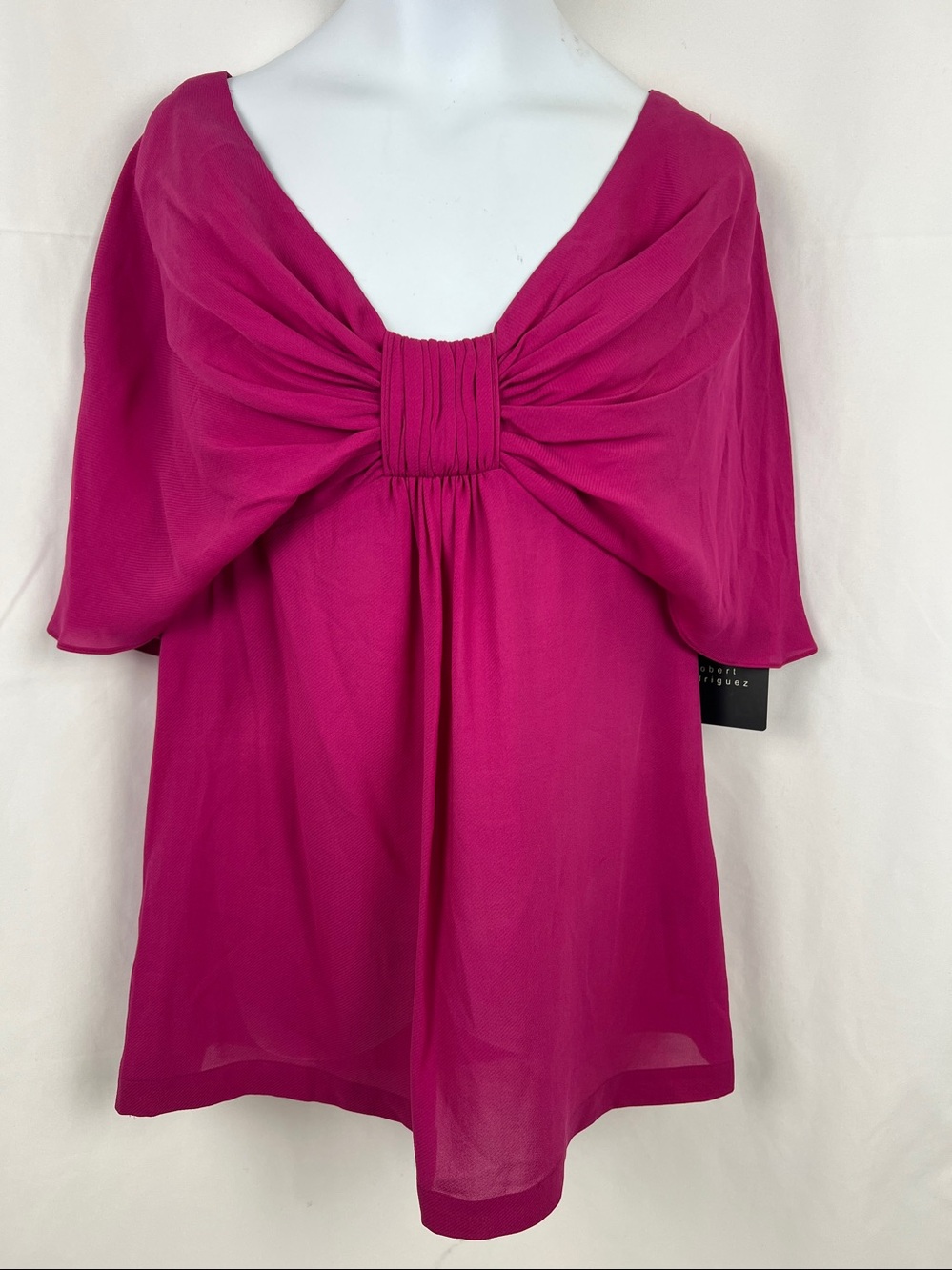 NWT Silk Robert Rodriguez capelet blouse ruched gathered neckline Magenta Size 6